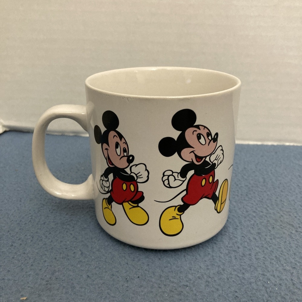 VTG Walt Disney White Mickey Mouse Marching/Walking Poses 10oz Coffee Mug